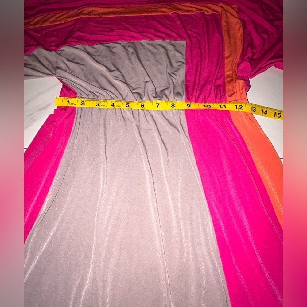 🍀 3 for $20 Suzi Chen Short Sleeve Dress Colorblock Hot Pink Orange Batwing - Picture 12 of 12